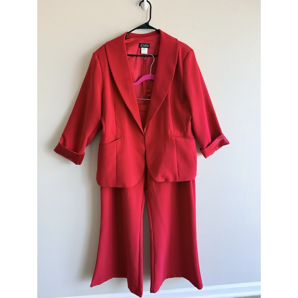Jovani Red 2 Piece Pantsuit Suit Wide Leg Blazer & Pants Size 20